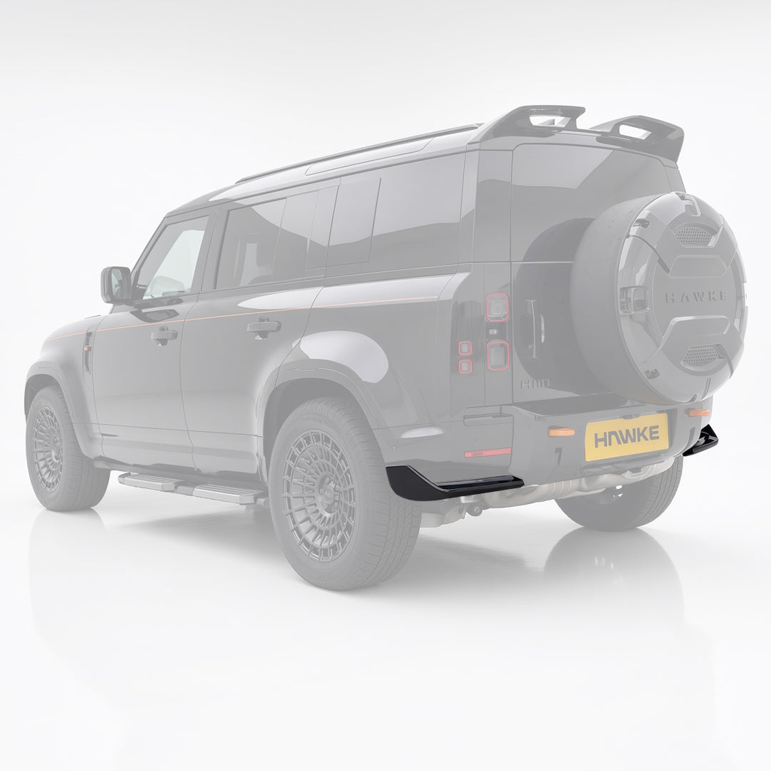 to fit Land Rover Defender L663 90 Hawke Rear Bumper Canards Gloss Black - Image 2