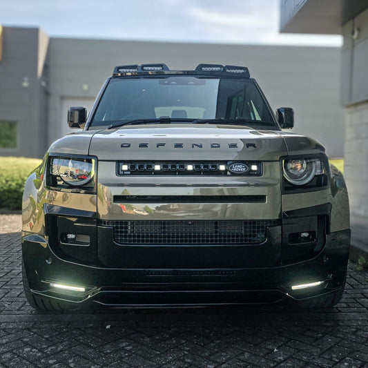 Hawke Gloss Black Front Bumper Splitter inc DRL pattern to fit Land Rover Defender L663